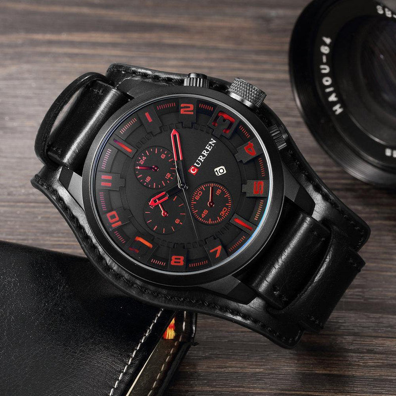 CURREN Luxury Men's Leather Strap Watch - AM APPAREL