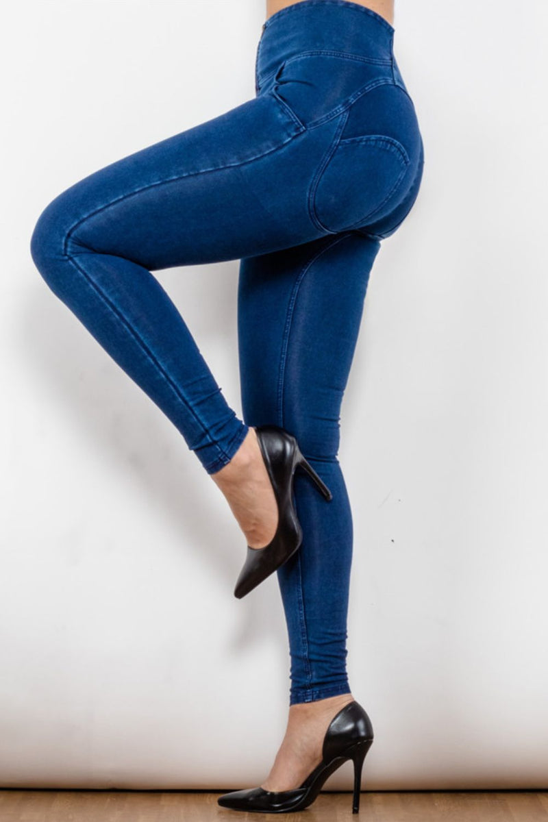 Jean long skinny taille haute zippé