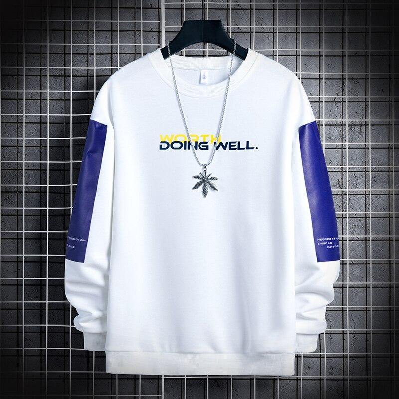 "Doing Well" Letter Print Men's Patchwork Sweatshirt - AM APPAREL