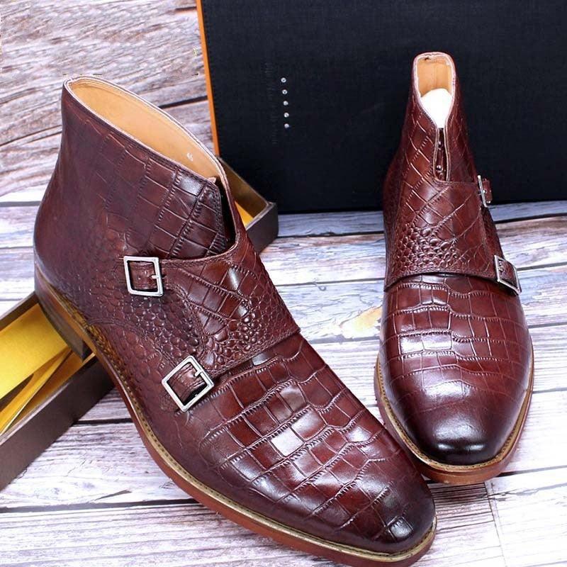 DW Men's Fashion Genuine Leather Monk Strap Boots - AM APPAREL