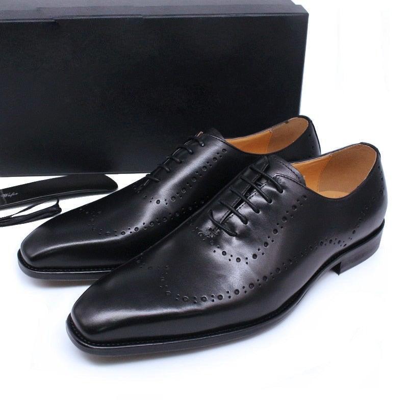 DW Men's Genuine Leather Brogue Wingtip Oxfords - AM APPAREL