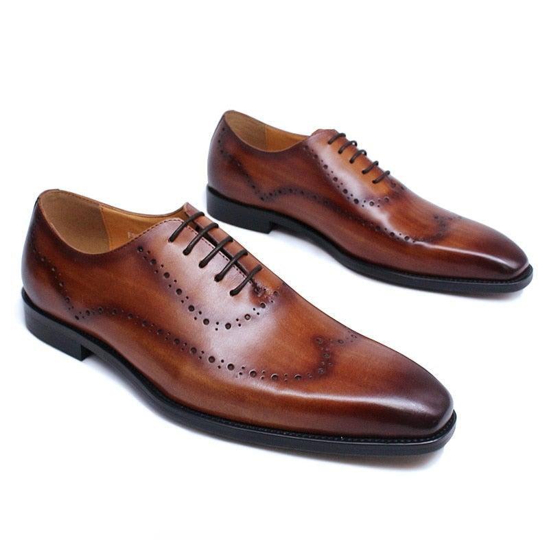 DW Men's Genuine Leather Brogue Wingtip Oxfords - AM APPAREL