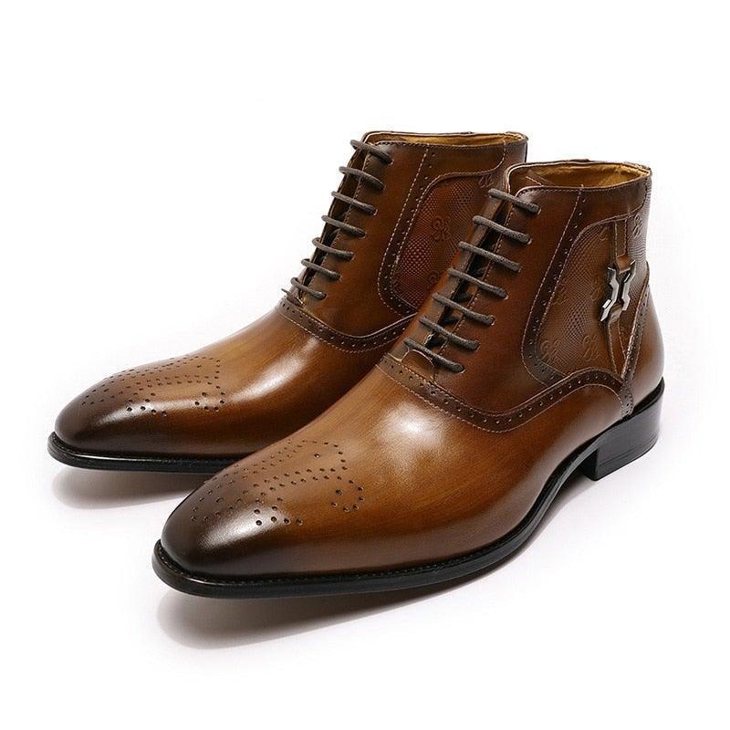 DW Men's Genuine Leather Lace Up Boots - AM APPAREL