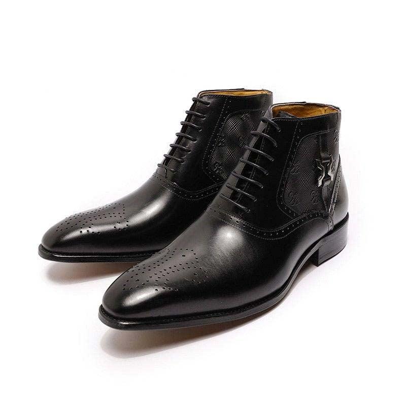 DW Men's  Genuine Leather Lace Up  Boots - AM APPAREL