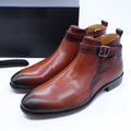 DW Men's Luxurious Buckle Strap Genuine Leather Boots - AM APPAREL