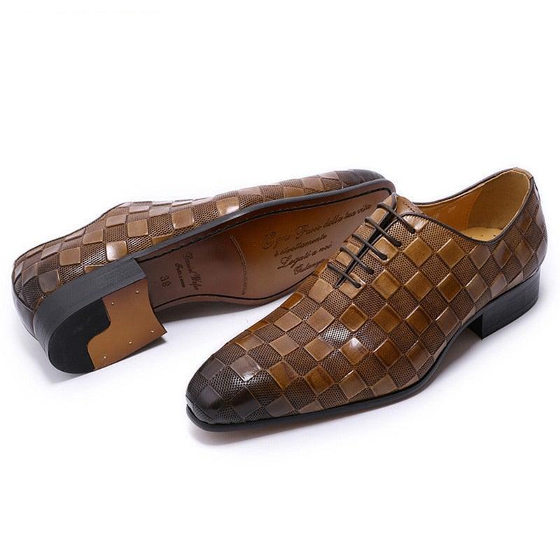 DW Men's Luxury Italian Leather Plaid Oxfords - AM APPAREL