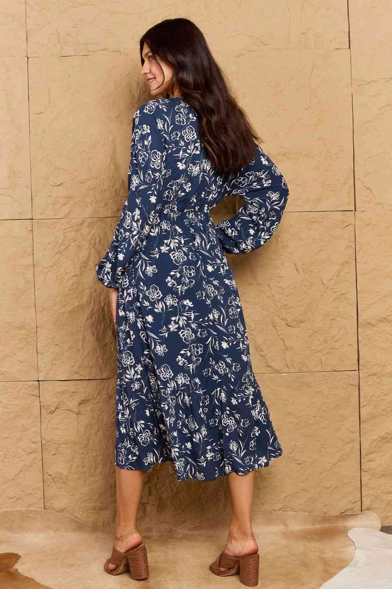 HEYSON Night Out Full Size Balloon Sleeve Floral Midi Dress