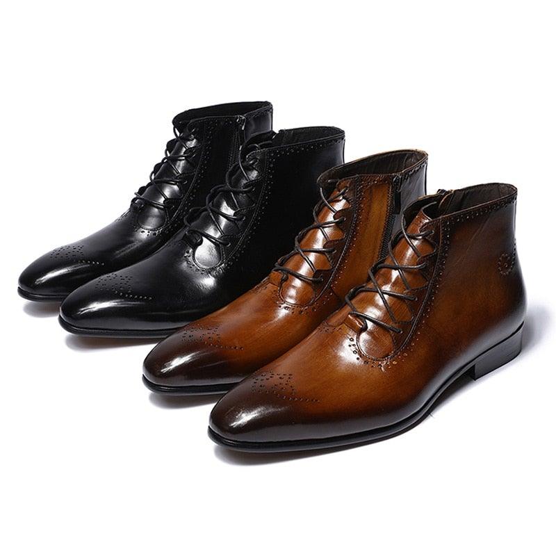 FC Men's Handmade Genuine Leather Ankle Boots - AM APPAREL