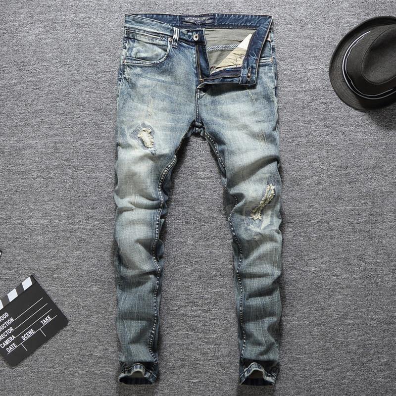 Italian Designer Men Slim Fit Distressed Jeans - AM APPAREL