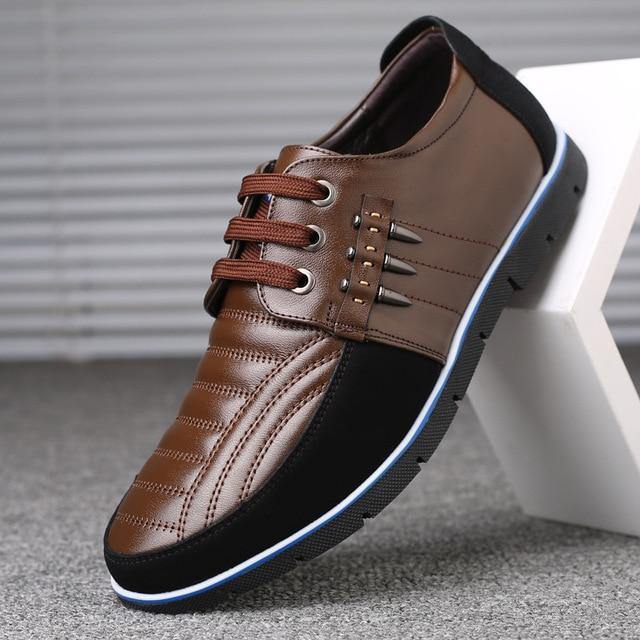 Men Genuine Faux Leather Shoes - AM APPAREL