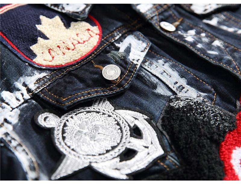 Men's Badge Patches Painted Denim Jacket - AM APPAREL