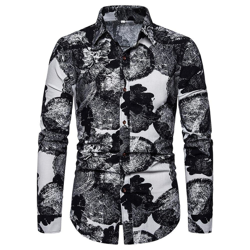 Men's Black/White Print Cotton Shirt - AM APPAREL