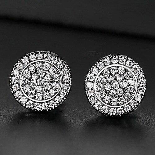 Men's Blue Round Zirconia Stud Earrings - AM APPAREL