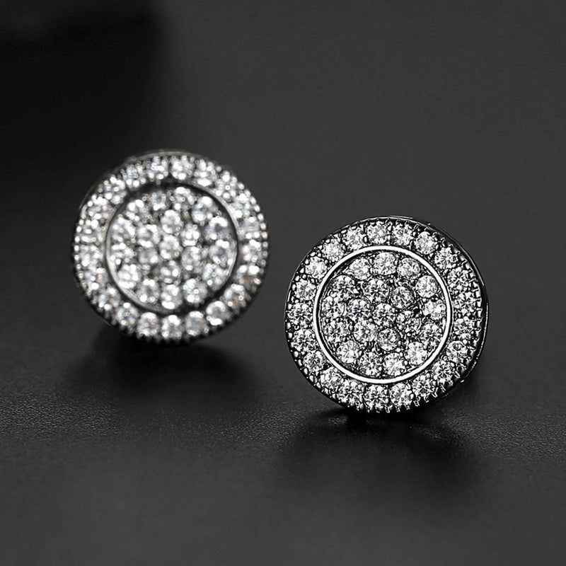 Men's Blue Round Zirconia Stud Earrings - AM APPAREL