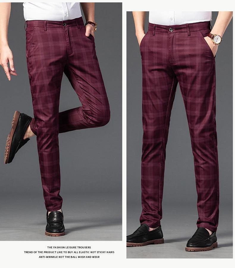 Men's Business Plaid Regular Fit Pants - AM APPAREL