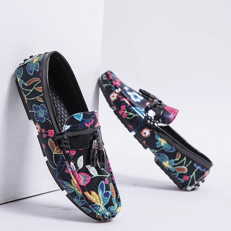 Men's Casual Flower Design Loafers - AM APPAREL