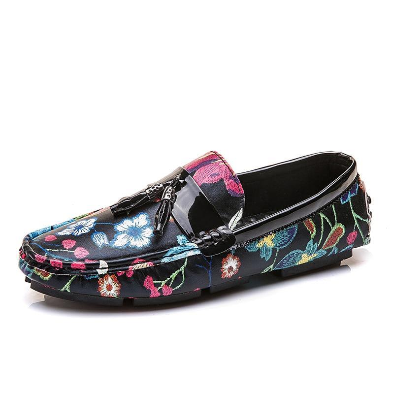 Men's Casual Flower Design Loafers - AM APPAREL