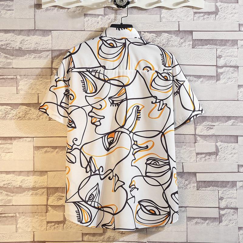 Men's Casual Flower Print Short Sleeved Shirt - AM APPAREL