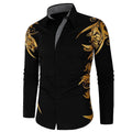 Men's Casual Gold Print Light Weight Elastic Shirt - AM APPAREL