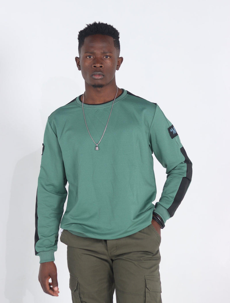 Men's Casual O-Neck Loose Patchwork Sweatshirt - AM APPAREL