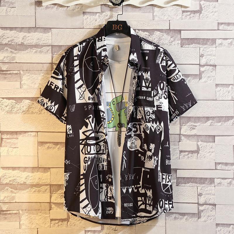 Men's Casual Print Short Sleeveed Shirt - AM APPAREL