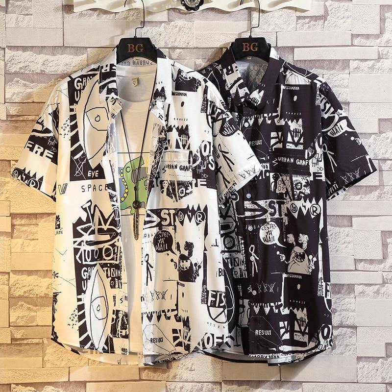 Men's Casual Print Short Sleeveed Shirt - AM APPAREL