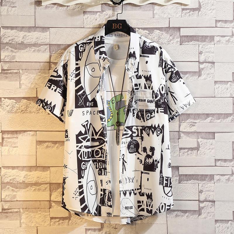 Men's Casual Print Short Sleeveed Shirt - AM APPAREL