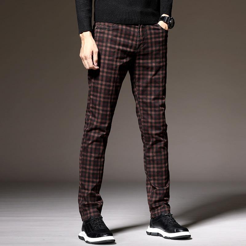 Men's Classic/Formal Plaid Elastic Pants - AM APPAREL