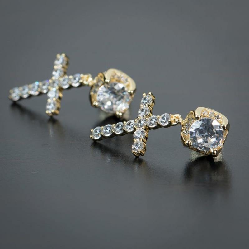 Men's Cross Rhinestone Earrings - AM APPAREL