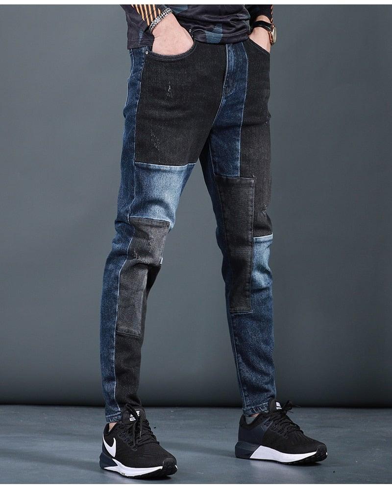 Men's Designer Patchwork Slim Fit Jeans - AM APPAREL