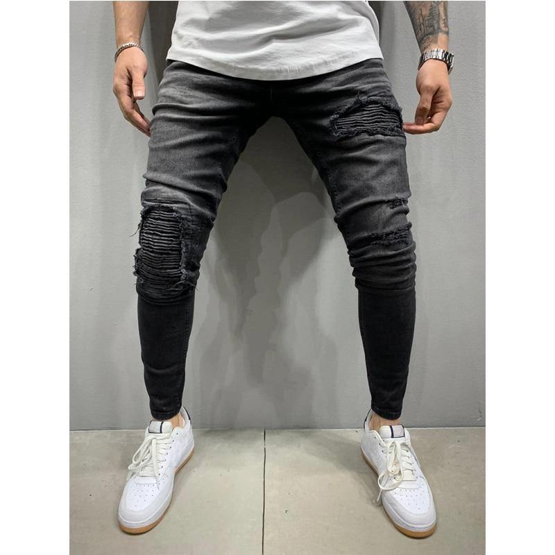 Men's Distressed Patchwork Slim Fit Jeans - AM APPAREL