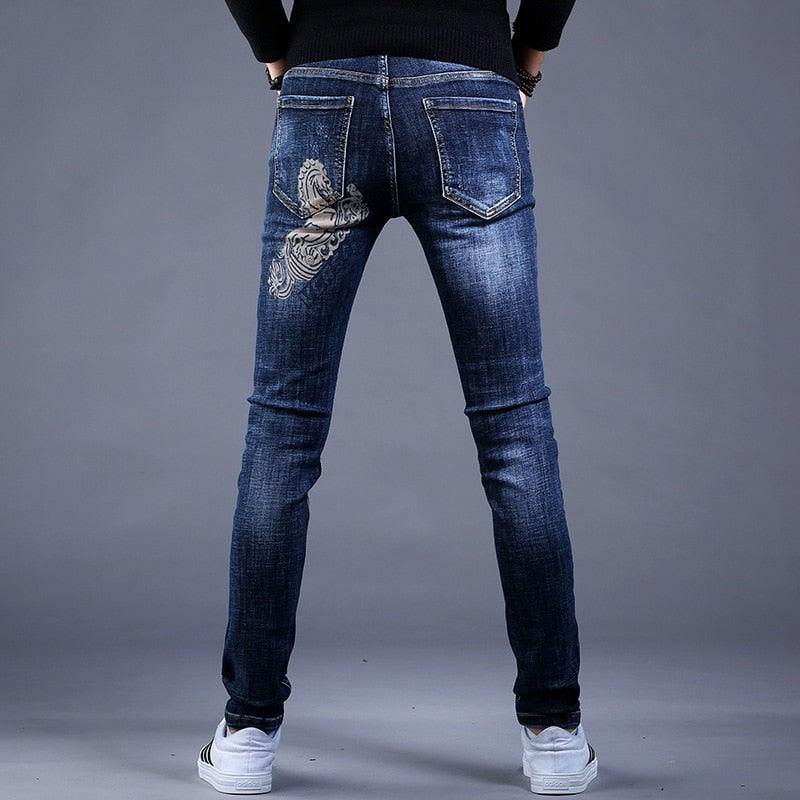 Men's Embroidery Trendy Straight Slim Fashion Jeans - AM APPAREL