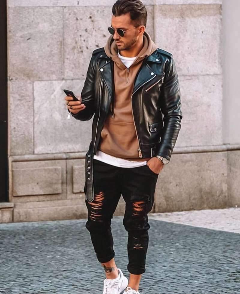 Men's Fashionista Stylish Faux Leather Jacket - AM APPAREL