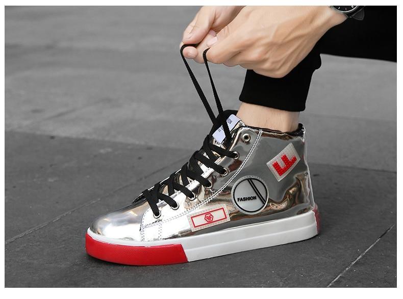 Men's Faux Leather High Top Shinny Sneakers - AM APPAREL