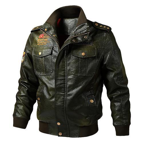 Men's Faux Leather Motorcycle Bomber Jacket - AM APPAREL