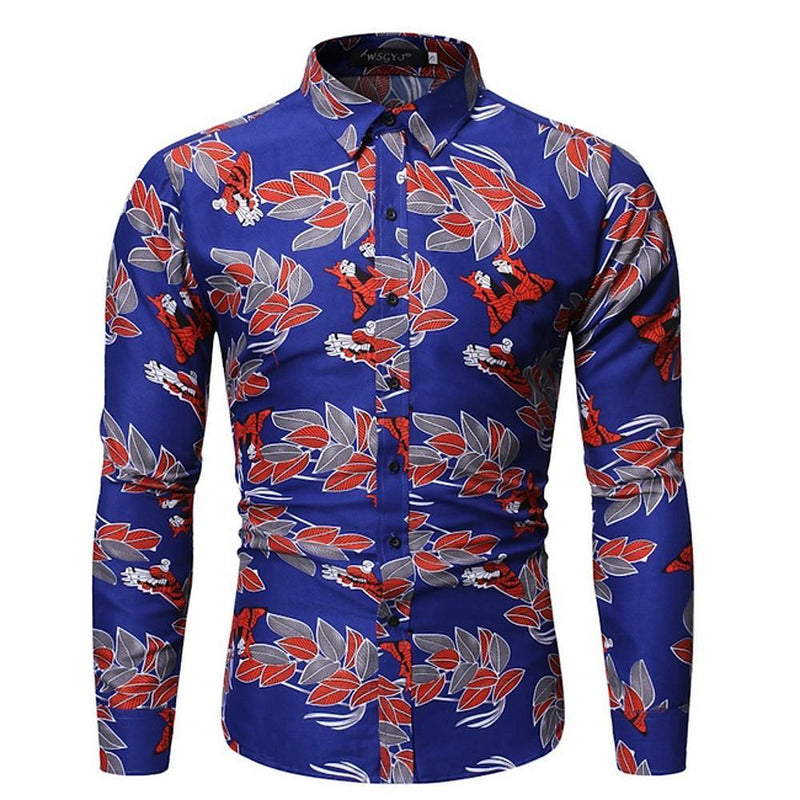 Men's Floral Printed Light Weight Shirt - Blue - AM APPAREL