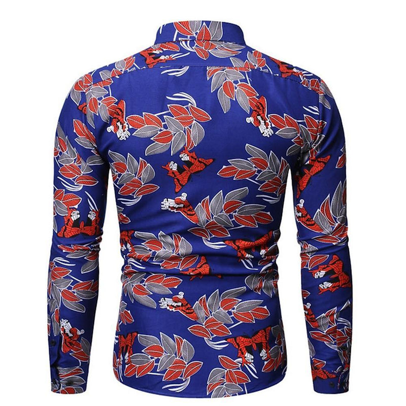 Men's Floral Printed Light Weight Shirt - Blue - AM APPAREL