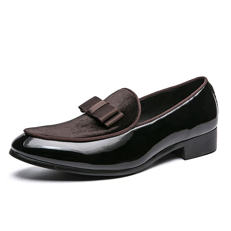 Men's Formal Patent Leather Loafers W/ Bow Tie Details - AM APPAREL