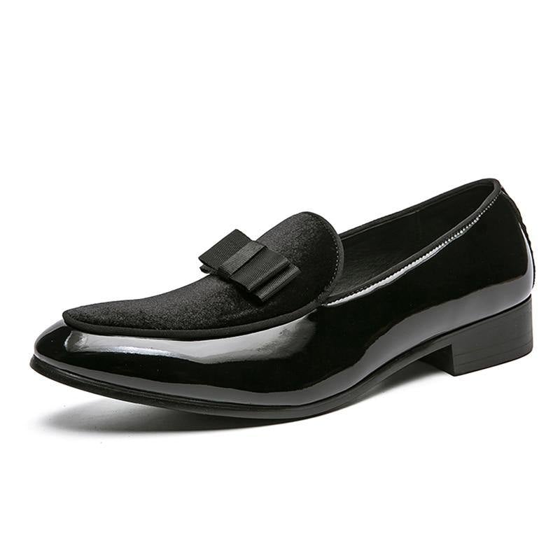 Men's Formal Patent Leather Loafers W/ Bow Tie Details - AM APPAREL