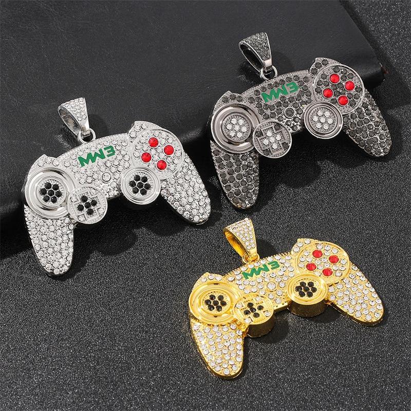 Men's Game Controller Pendant Rhinestone Necklace - AM APPAREL