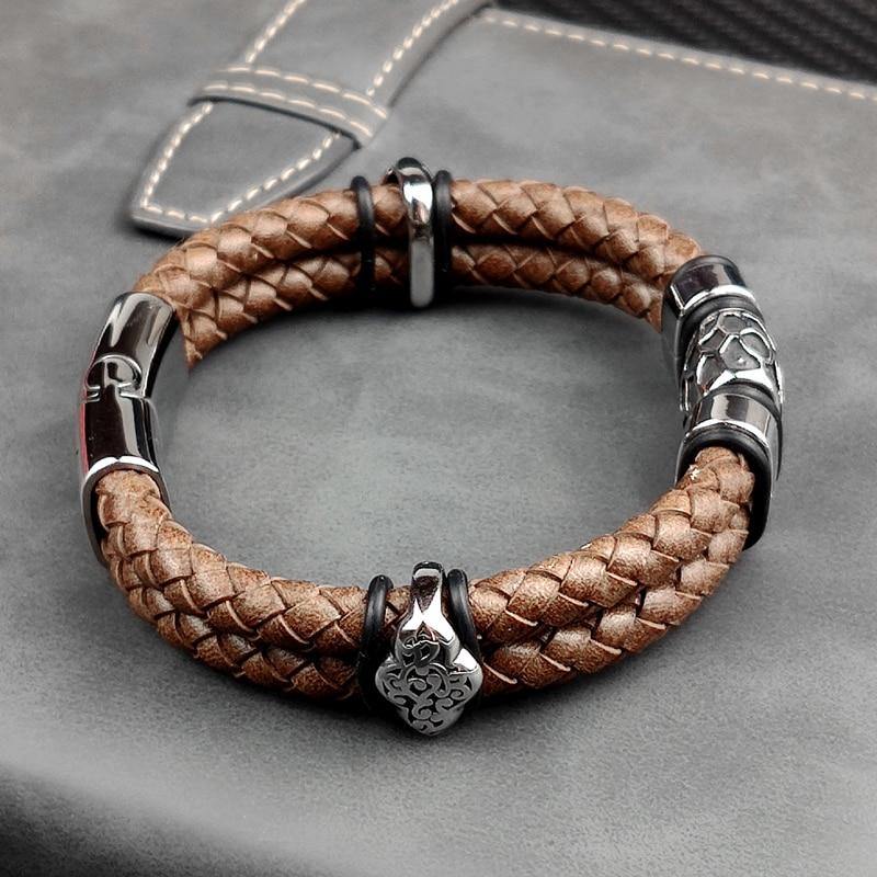 Men's Genuine Braided Leather Bracelets - AM APPAREL