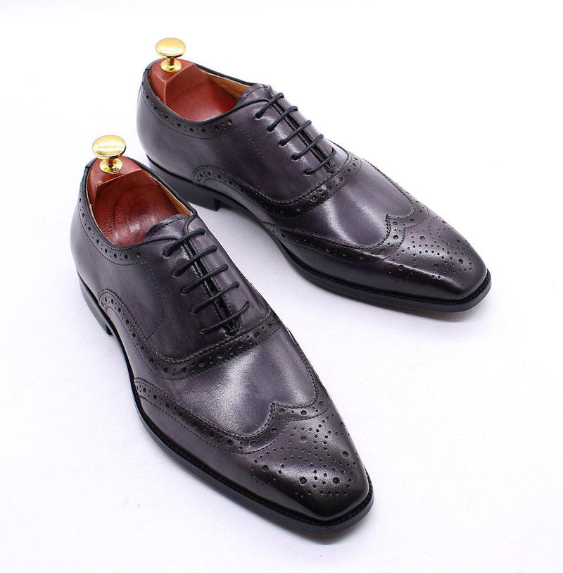 Men's Genuine Leather Brogue Business Oxford Shoes - AM APPAREL