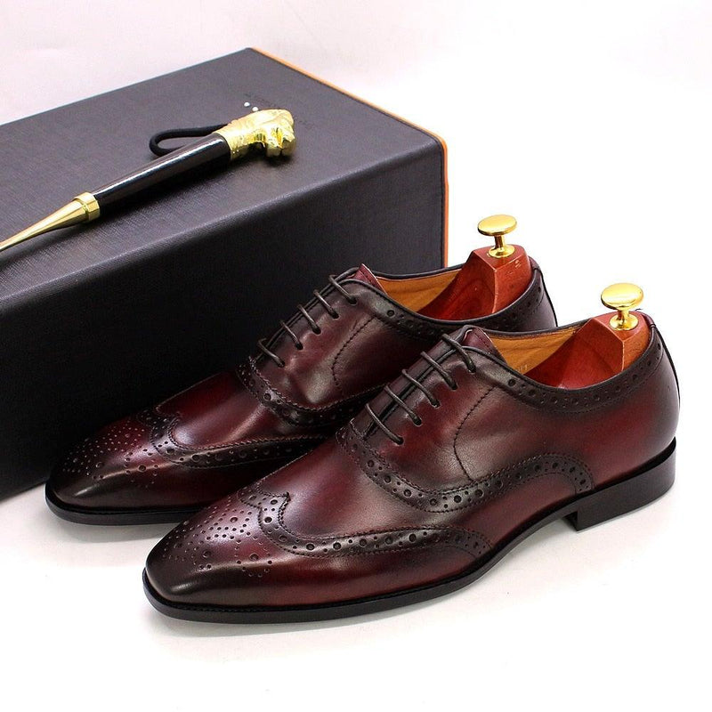 Men's Genuine Leather Brogue Business Oxford Shoes - AM APPAREL