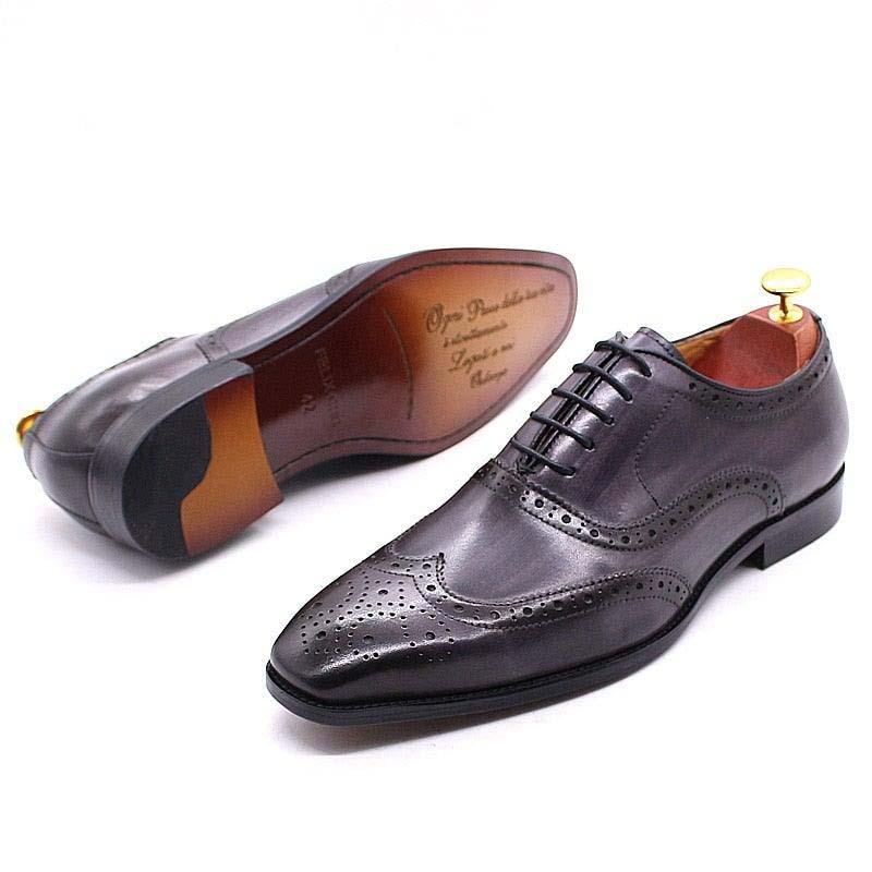 Men's Genuine Leather Brogue Business Oxford Shoes - AM APPAREL