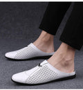 Men's Genuine Leather Mules Backless Loafers - AM APPAREL