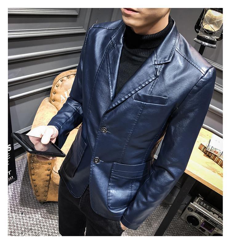 Men's Kpop Style Faux Leather Jacket - AM APPAREL