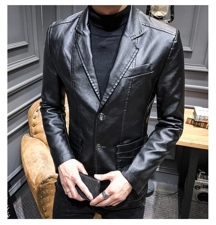 Men's Kpop Style Faux Leather Jacket - AM APPAREL