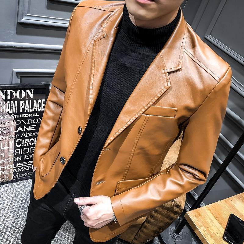 Men's Kpop Style Faux Leather Jacket - AM APPAREL