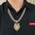 Men's Large Tiger Head Pendant Iced Out Necklace - AM APPAREL