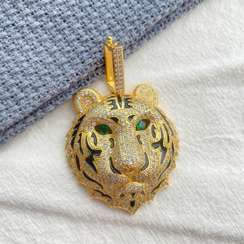 Men's Large Tiger Head Pendant Iced Out Necklace - AM APPAREL